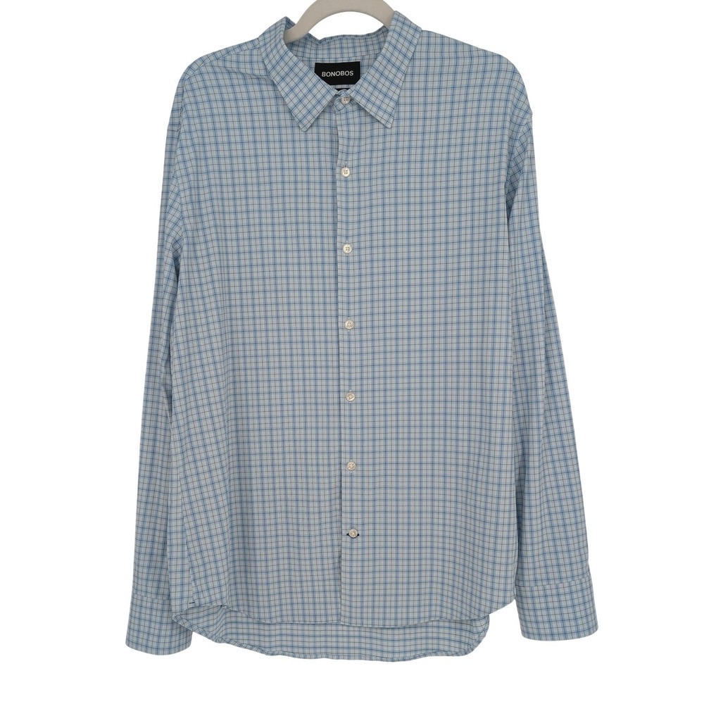 Bonobos Button Down Shirt Mens XL Blue Plaid Slim Fit Tech Stretch Long Sleeve